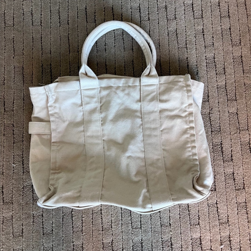 Vintage Cream Canvas Tote with White Logo - Picture 3 of 5